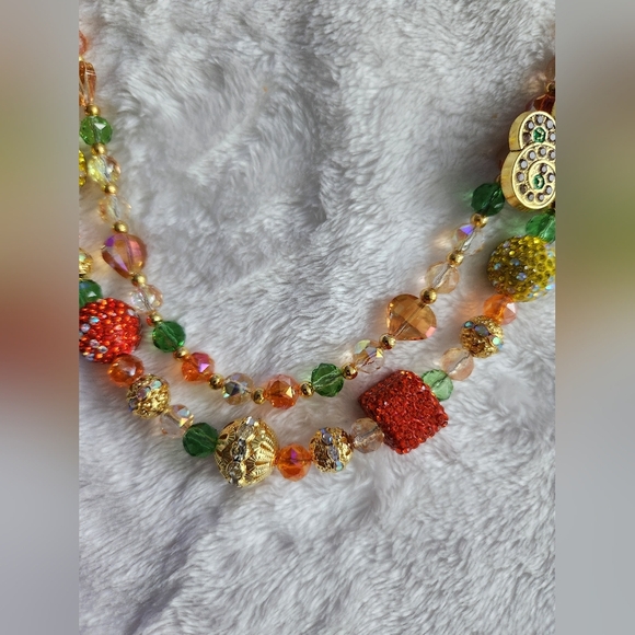 Colorful Beaded 2 Strand Chain with Carriage Purse Charm Bag Chain - Picture 3 of 9